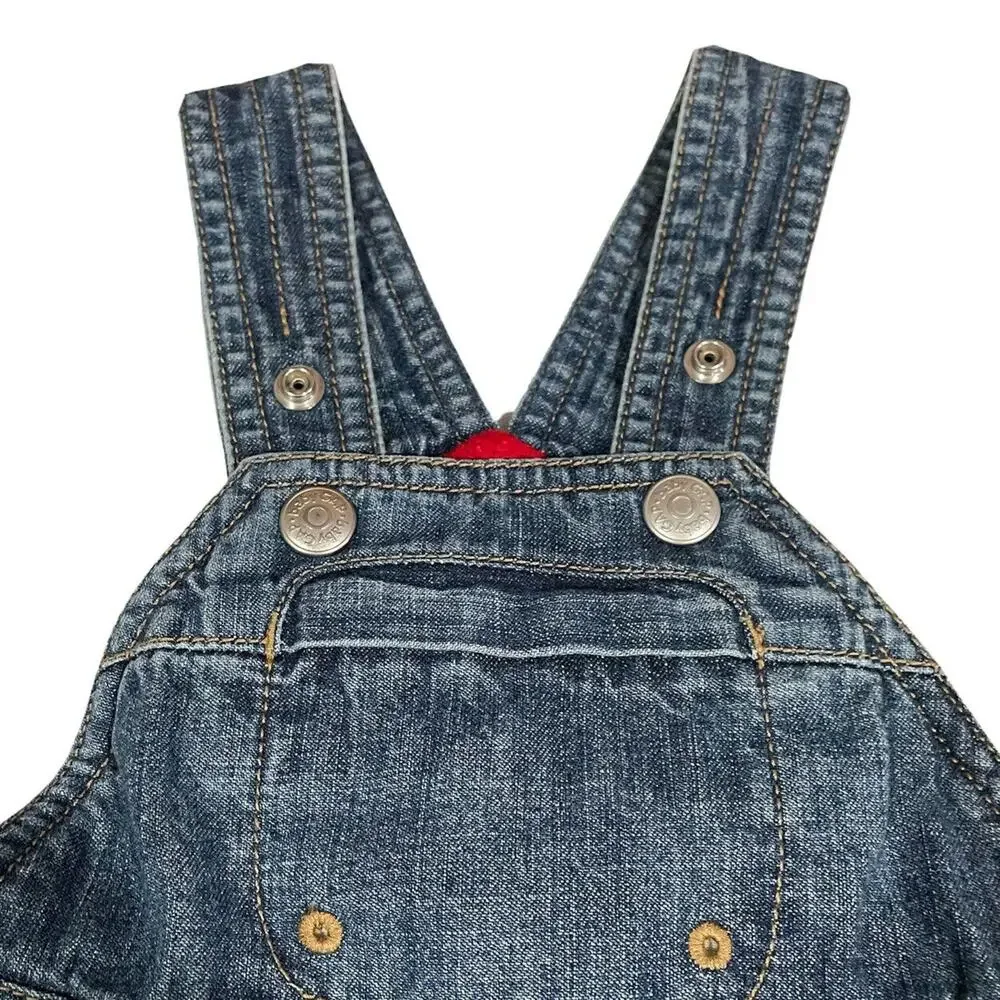 Baby Gap Blue Denim Overalls‎ 3 6 Months Warm Poly Fleece Lined Leg Snaps Cotton